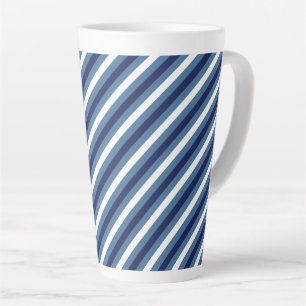 Nautical Stripes Navy Smokey Blue Crisp White  Latte Mug