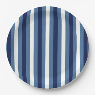 Nautical Stripes Navy Smokey Blue Crisp White  Paper Plate