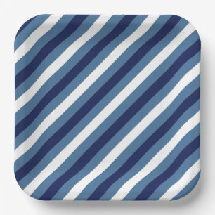 Nautical Stripes Navy Smokey Blue Crisp White  Paper Plate