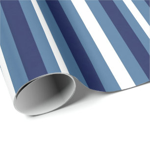 Nautical Stripes Navy Smokey Blue Crisp White Wrapping Paper