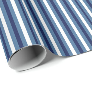 Nautical Stripes Navy Smokey Blue Crisp White Wrapping Paper