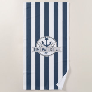 Nautical Stripes   Personalized Anchor & Rope Logo Beach Towel