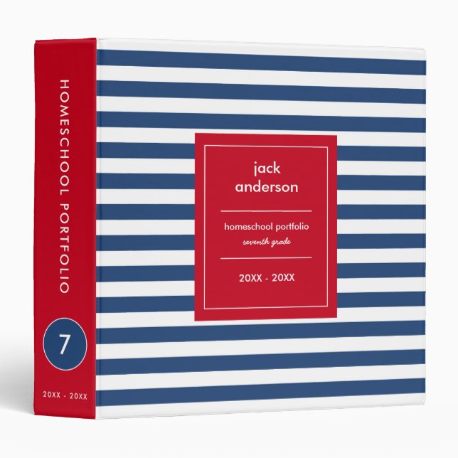 Nautical Stripes School or Homeschool Portfolio Binder (Front/Spine)