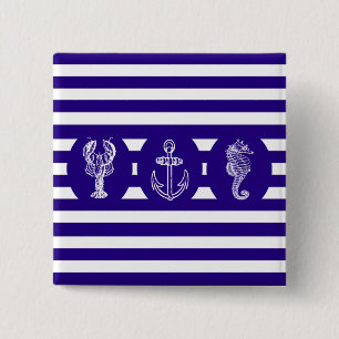 Nautical Stripes & Sea Creatures 2 Inch Square Button