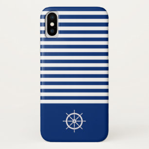 Nautical Stripes+Ships Wheel Blue+White Case-Mate iPhone Case