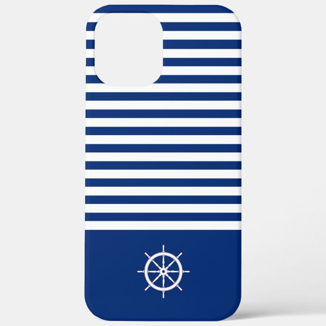 Nautical Stripes+Ships Wheel Blue+White Case-Mate iPhone Case (Back)