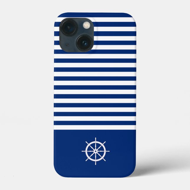 Nautical Stripes+Ships Wheel Blue+White Case-Mate iPhone Case (Back)