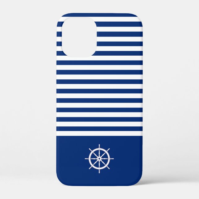 Nautical Stripes+Ships Wheel Blue+White Case-Mate iPhone Case (Back)
