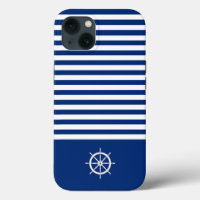Nautical Stripes+Ships Wheel Blue+White