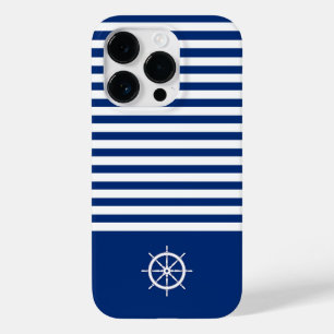 Nautical Stripes+Ships Wheel Blue+White Case-Mate iPhone 14 Pro Case