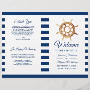 Nautical Stripes Steering Wheel Wedding Program