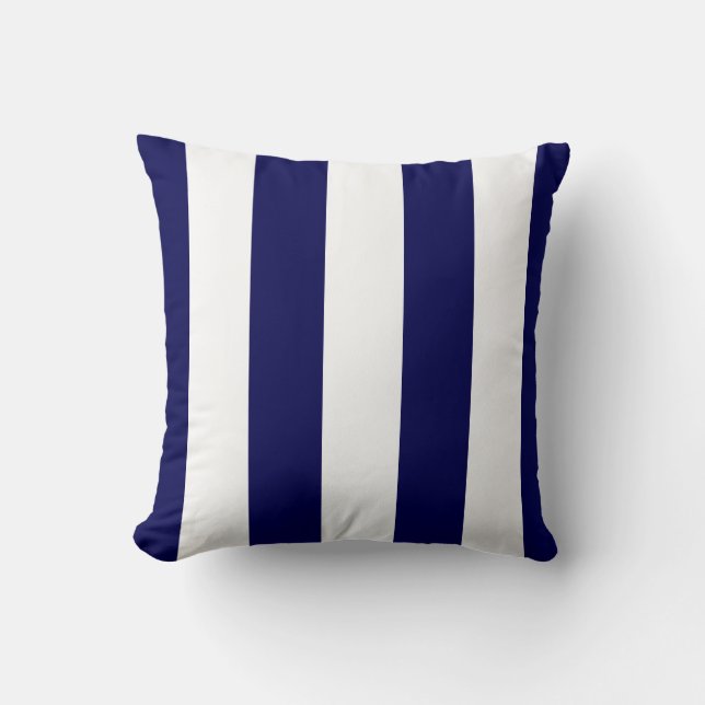 Nautical Stripes Wide CHOOSE YOUR BACKGROUND COLOR Throw Pillow (Front)
