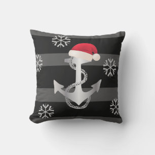 nautical STRIPES WITH ANCHOR and Santa Hat   Outdoor Pillow