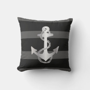 nautical STRIPES WITH ANCHOR Outdoor Pillow