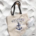 Nautical Style Anchor Custom Welcome Tote Bag<br><div class="desc">A unique set of custom tote bags tailored to your beach style or destination wedding. It features a welcome text followed by the name of the location or the person receiving the bag. Under this is a vintage style anchor in the colour navy. All elements of the side of our...</div>