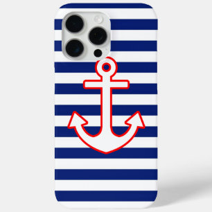 Nautical Style Anchor Graphic on Stripes iPhone 15 Pro Max Case