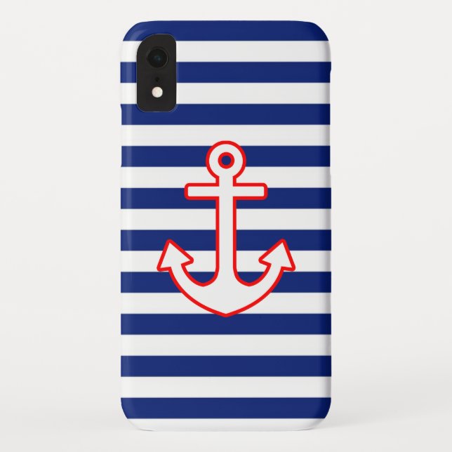 Nautical Style Anchor Graphic on Stripes Case-Mate iPhone Case (Back)