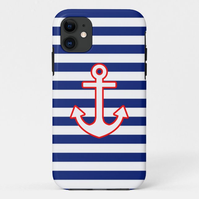 Nautical Style Anchor Icon on Stripes Case-Mate iPhone Case (Back)