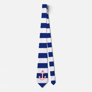 Nautical Style Anchor on Navy Blue Stripes Tie