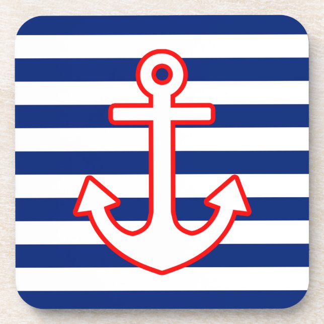 Nautical Style Anchor on Stripes Decor Coaster (Front)