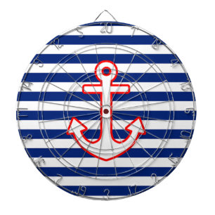 Nautical Style Anchor on Stripes Decor Dartboard