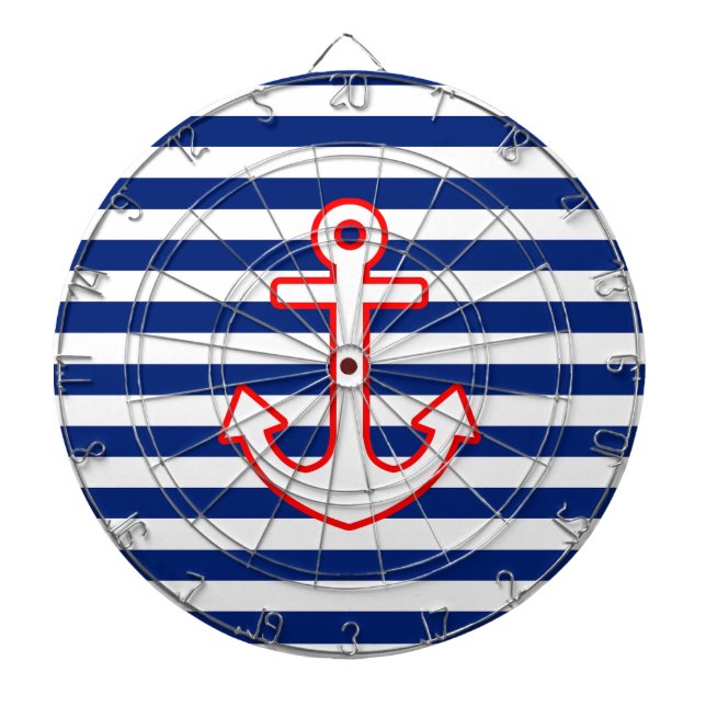 Nautical Style Anchor on Stripes Decor Dartboard (Front)