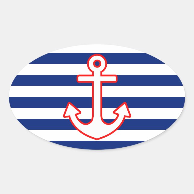 Nautical Style Anchor on Stripes Decor Oval Sticker (Front)