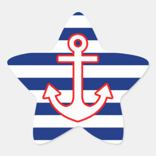 Nautical Style Anchor on Stripes Decor Star Sticker