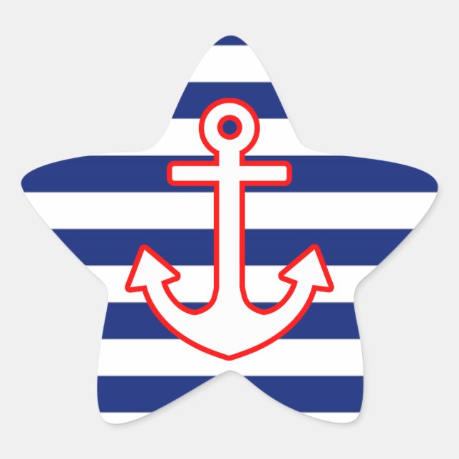 Nautical Style Anchor on Stripes Decor Star Sticker (Front)