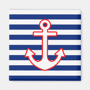 Nautical Style Anchor on Stripes Magnet