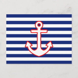 Nautical Style Anchor on Stripes Postcard