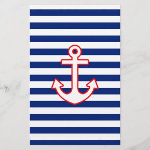 Nautical Style Anchor on Stripes Stationery