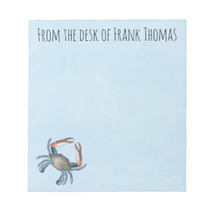 Nautical Stylish Nature Blue Crab Typography Notepad