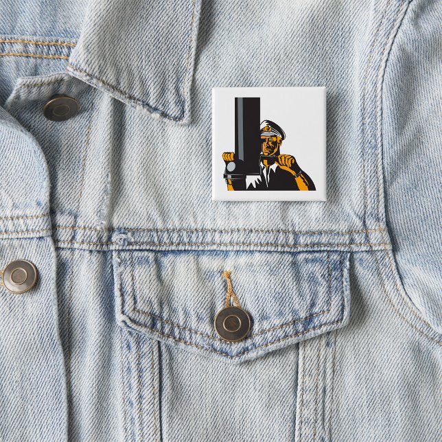 Nautical Submarine Captain Using Periscope  2 Inch Square Button (Creator Uploaded)