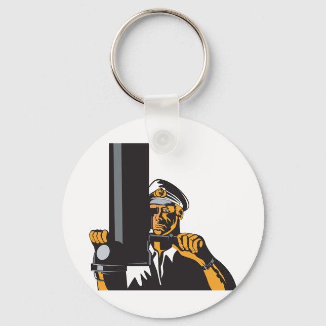 Nautical Submarine Captain Using Periscope  Keychain (Front)