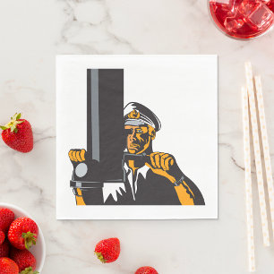 Nautical Submarine Captain Using Periscope  Napkin