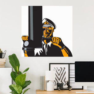 Nautical Submarine Captain Using Periscope  Poster