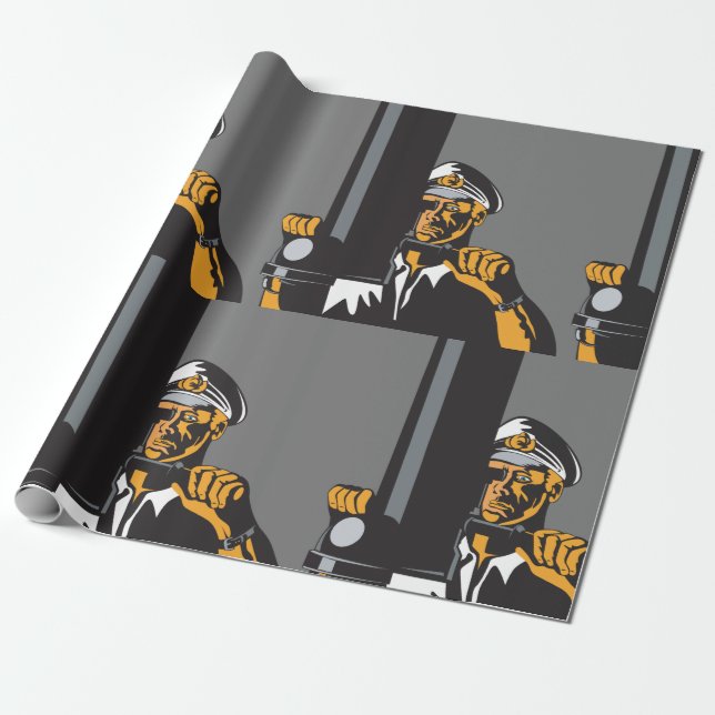 Nautical Submarine Captain Using Periscope  Wrapping Paper (Unrolled)