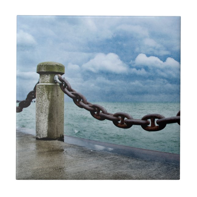 Nautical Summer Beach Front Blue Green Photo Art Tile (Front)