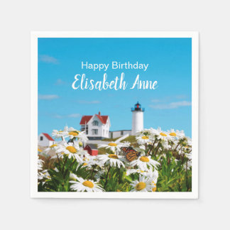 Nautical Summer Birthday Nubble Maine Lighthouse Napkin