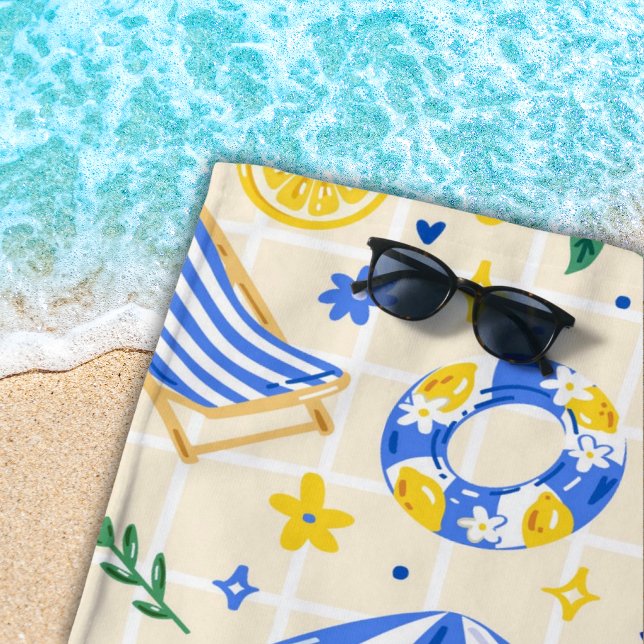 Nautical Summer Lemon Cute  Beach Towel (Creator Uploaded)