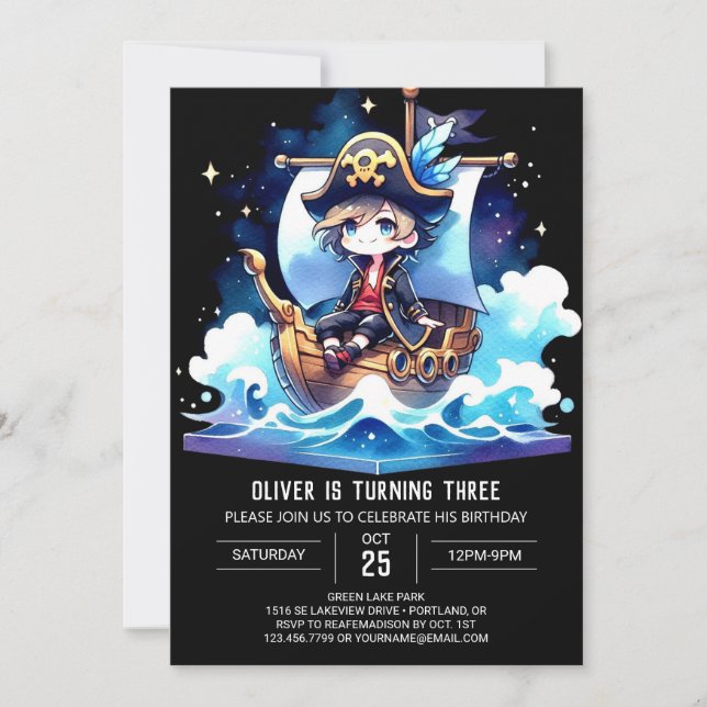 Nautical Sweet Pirate Birthday Invitation (Front)