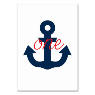 Nautical Table Numbers, Red and Navy Anchor Table Number