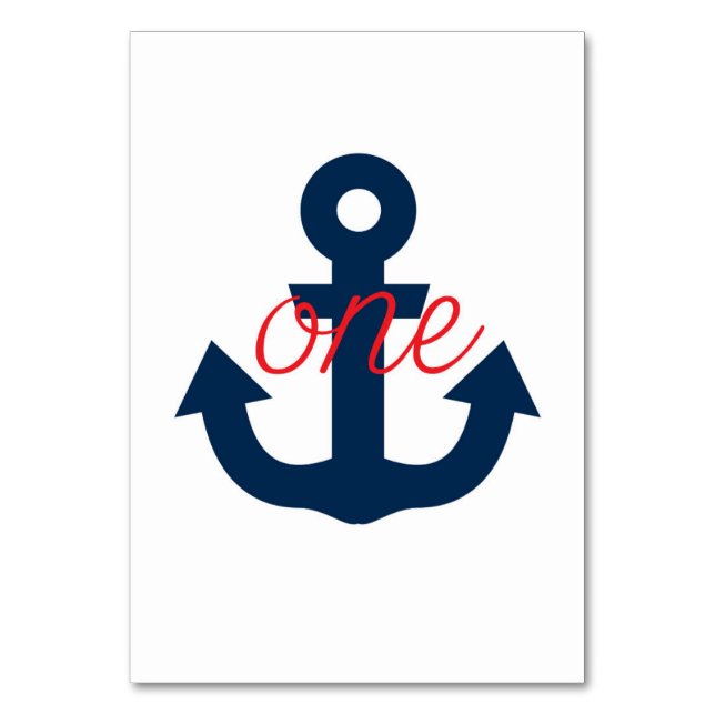 Nautical Table Numbers, Red and Navy Anchor Table Number (Front)