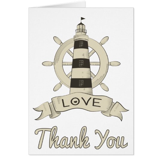 Nautical Tan Thank You Lighthouse & Ship Anchor Card