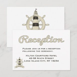 Nautical Tan Wedding Reception Lighthouse Ship Invitation