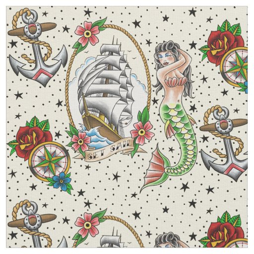 Nautical Tattoo Fabric | Zazzle