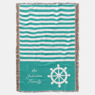 Nautical Teal and White Stripes Throw Blanket