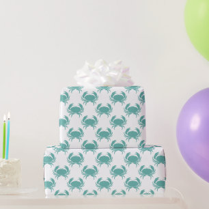 Nautical Teal Crab Pattern Wrapping Paper