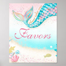 Nautical Teal Mermaid Party Favour Display Sign
